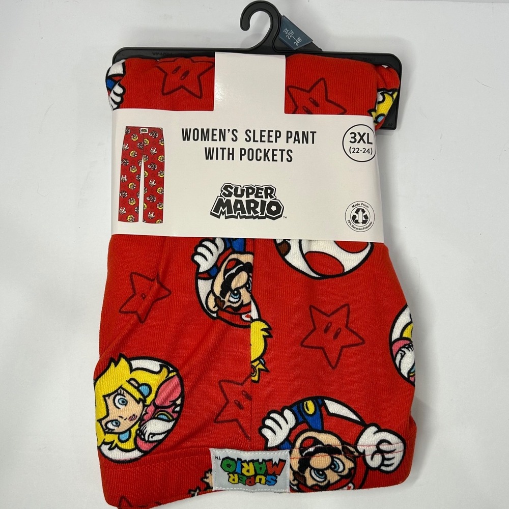 Super Mario Womens Sleep Pants Red Character Print Pockets 3XL 22-24 New